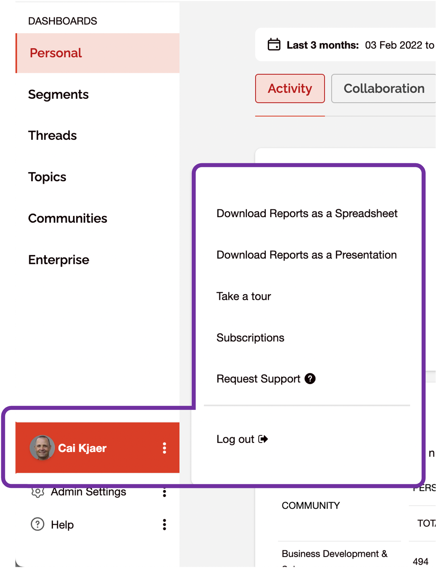 User Menu
